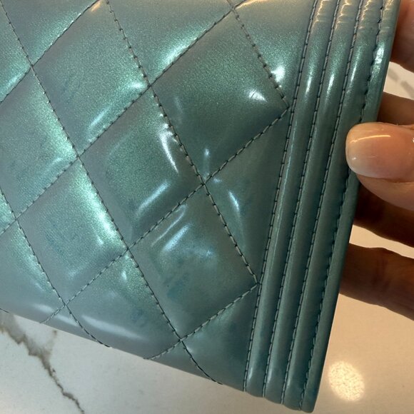 CHANEL Boy Quilted Long Flap Wallet in metallic blue with silver hardware - Picture 14 of 15